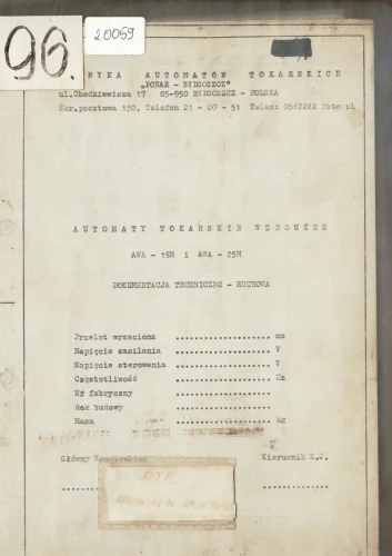 Dokumentacja DTR, instrukcja Automat tokarski AWA-16M/25M (PL)