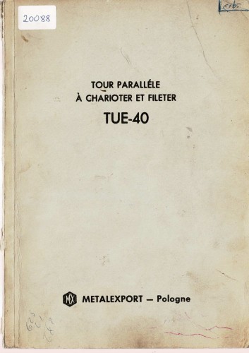 Dokumentacja DTR, instrukcja Tokarka TUE-40 (FR)