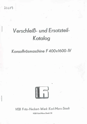 Dokumentacja DTR, instrukcja Frezarka Heckert F 400x1600-IV (DE)