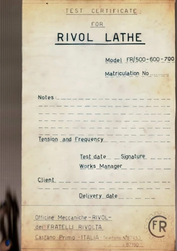 Dokumentacja DTR, instrukcja Tokarka Rivol FR/500-600-700 (EN)