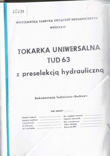 Dokumentacja DTR, instrukcja Tokarka TUD 63 (PL)