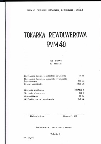 Dokumentacja DTR Tokarka RVM 40