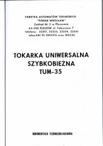 Dokumentacja DTR Tokarka TUM 35