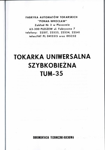Dokumentacja DTR Tokarka TUM 35