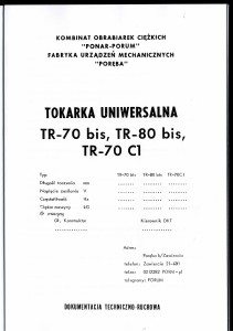 Dokumentacja DTR Tokarka TR-70/80 bis