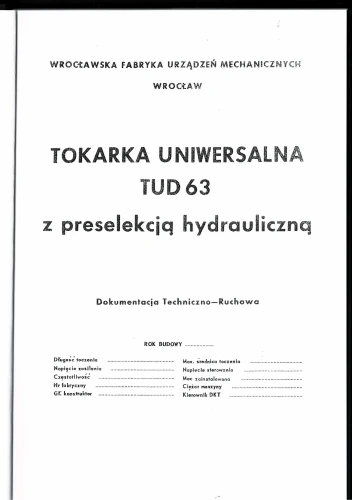 Dokumentacja DTR Tokarka TUD 63