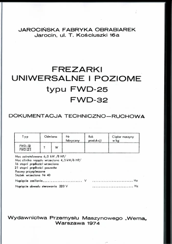 Dokumentacja DTR Frezarka FWD-25 FWD 32
